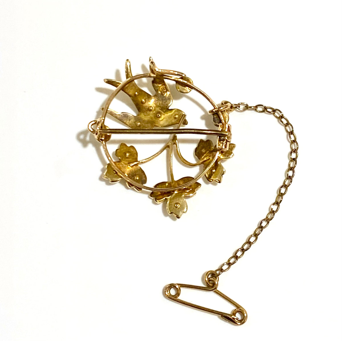 Seed Pearl Swallow and Flower Motif Brooch