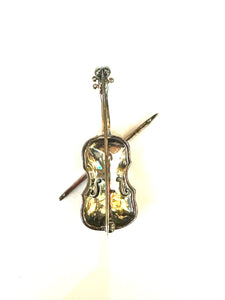 Vintage Sterling Silver Marcasite Cello Brooch
