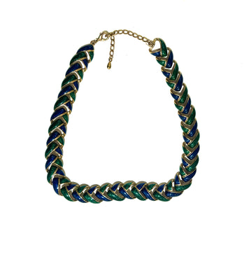 Vintage Enamel Blue Green Necklace