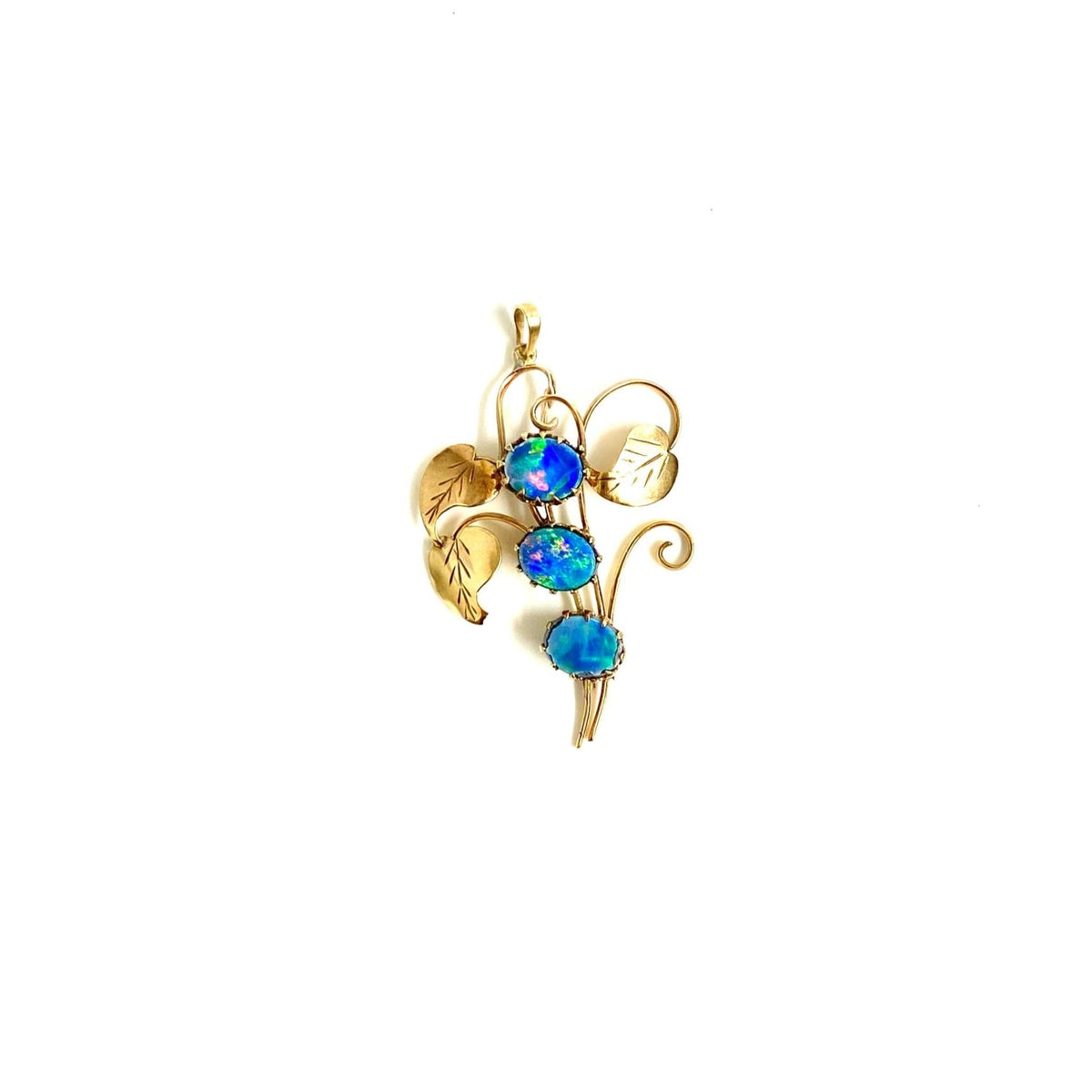 9ct Gold Three Opal Leaf Pendant