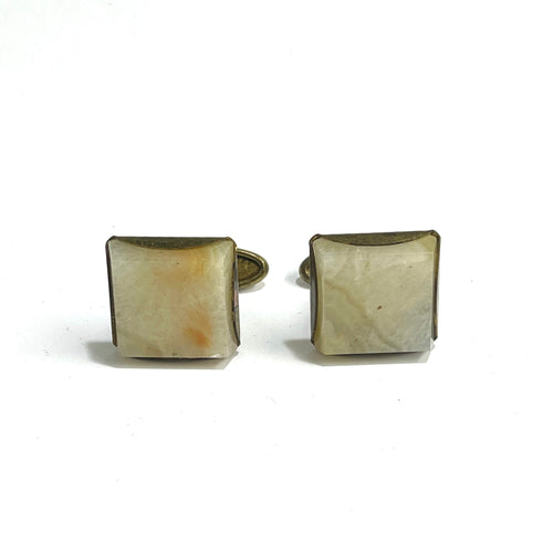 Vintage Brass Alabaster Square Cufflinks