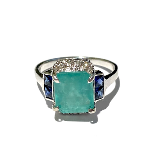 18ct White Gold Emerald, Sapphire and Diamond Ring