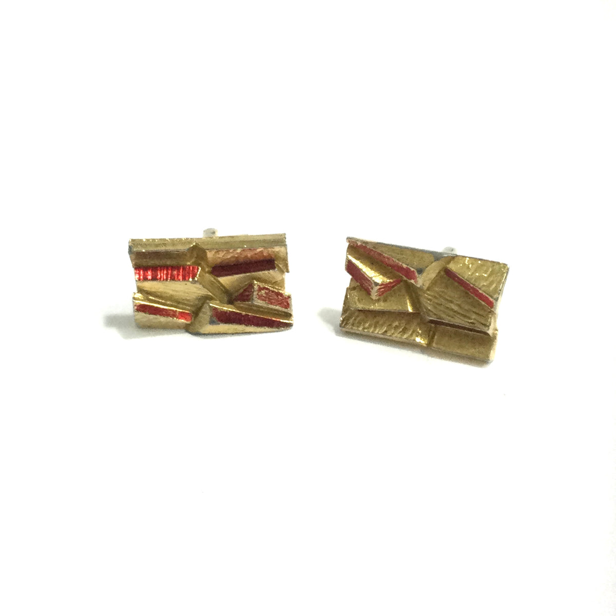 Vintage Gold Plate Red Enamel Cufflinks