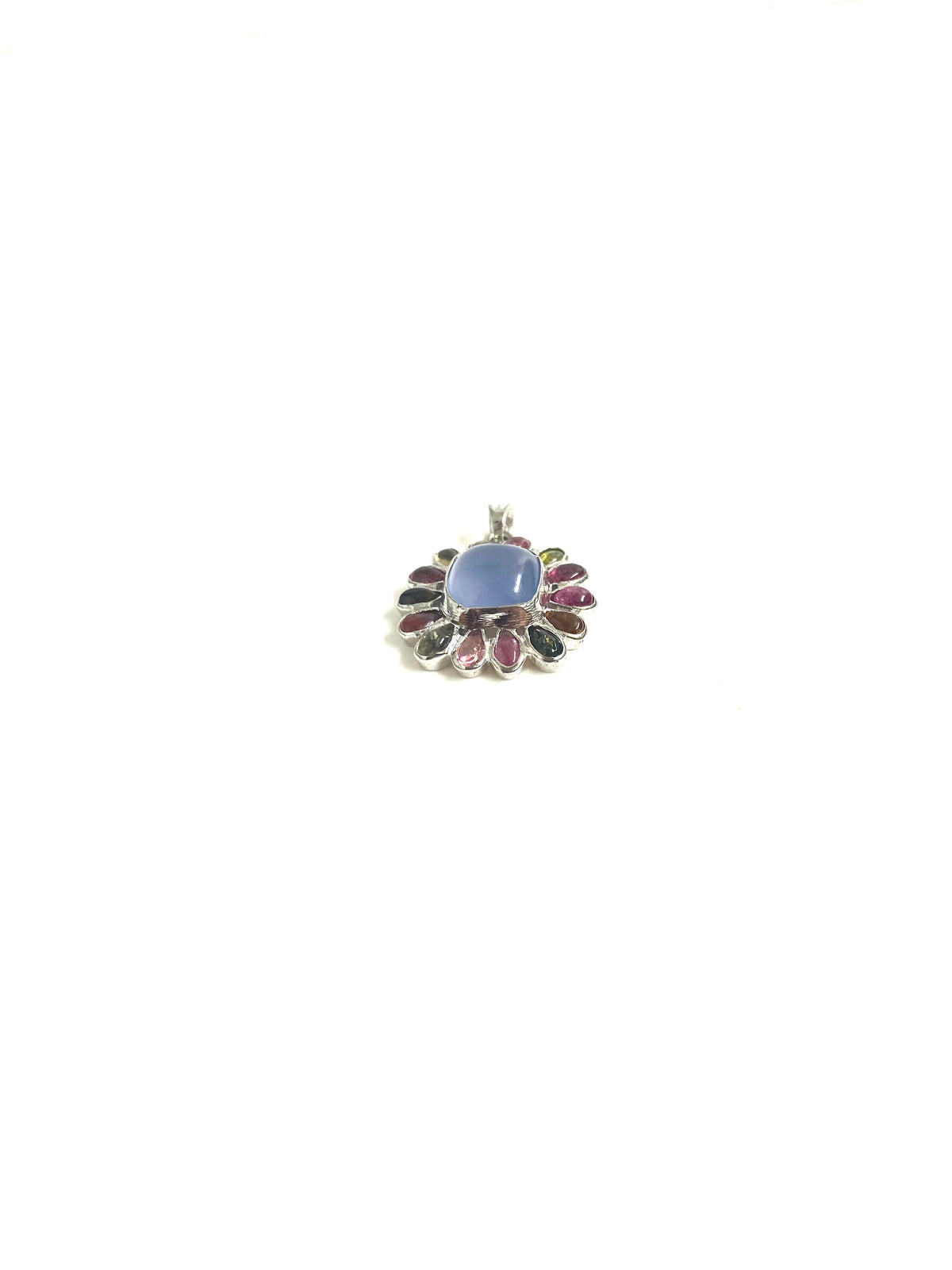 Sterling Silver Blue Chalcedony and Tourmaline Pendant