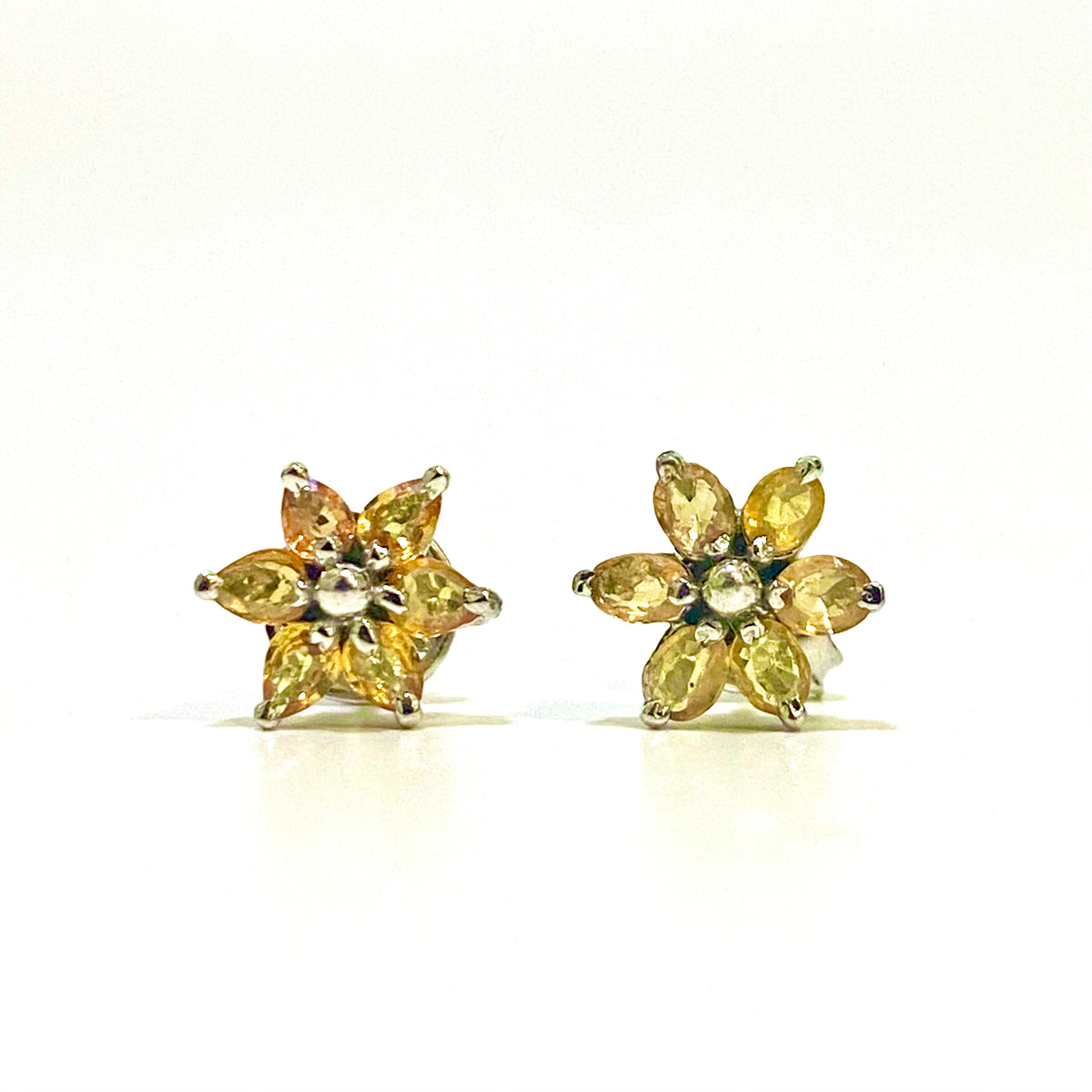 Sterling Silver Yellow Sapphire Flower Stud Earrings