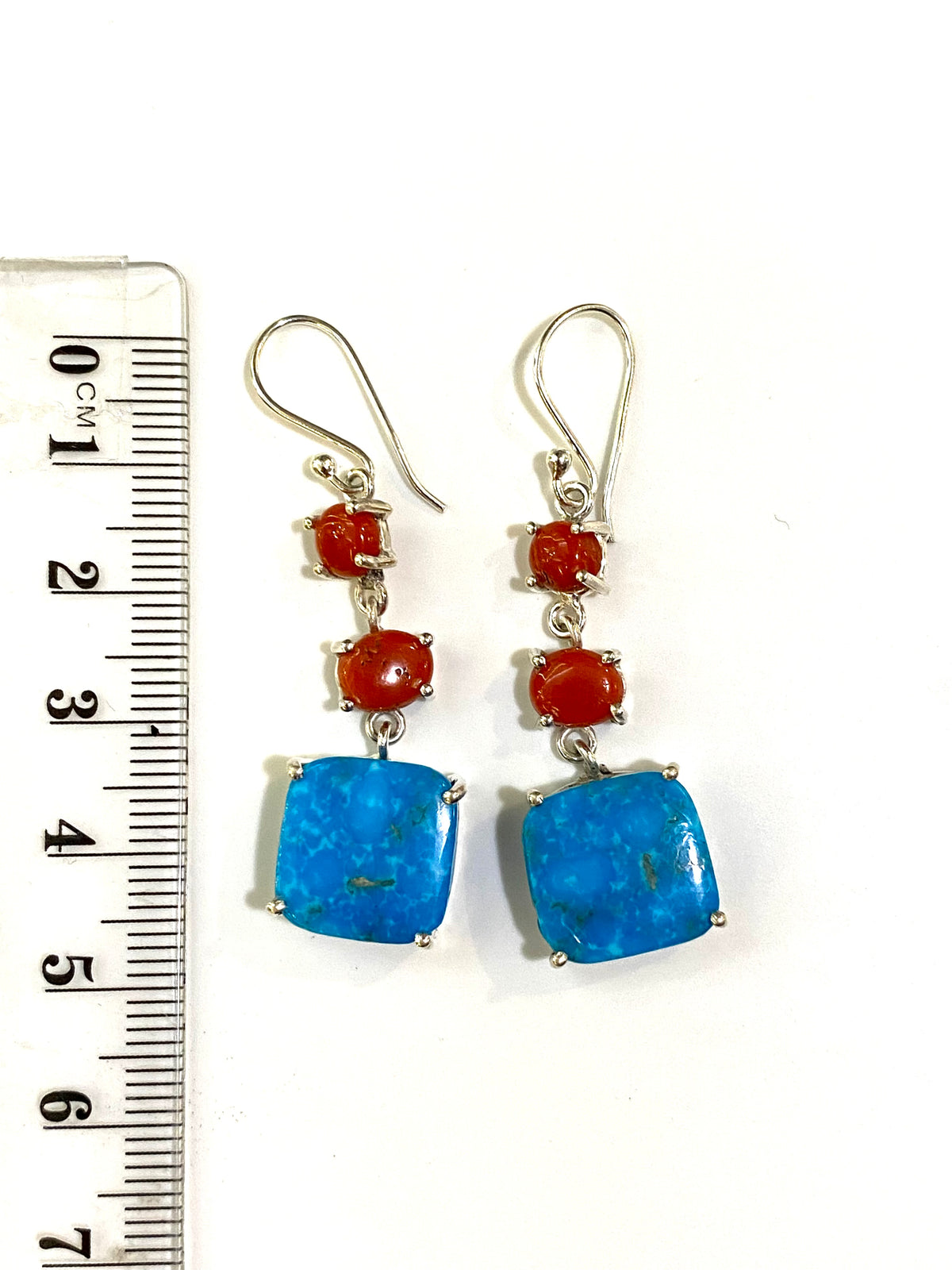 Sterling Silver Coral and Turquoise Drops