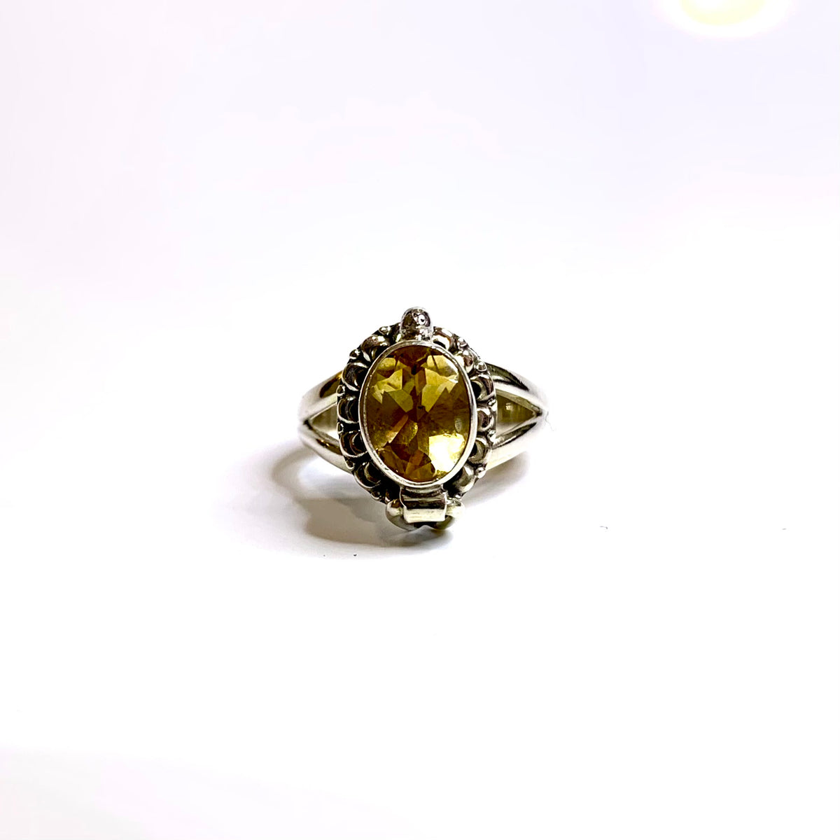 Sterling Silver Oval Cut Citrine Poison Ring