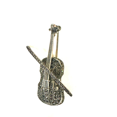 Vintage Sterling Silver Marcasite Cello Brooch
