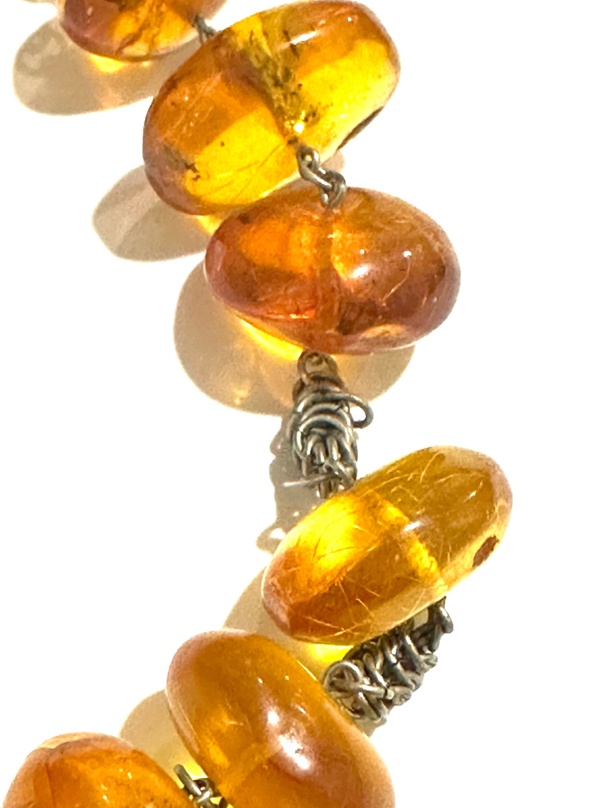Antique Baltic Honey Amber Necklace with Cylindrical Shaped Beads