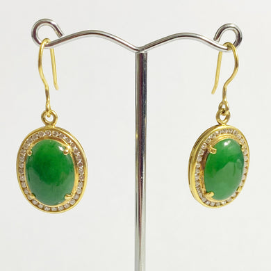 18ct Yellow Gold Jadeite and Diamond Drop Earrings