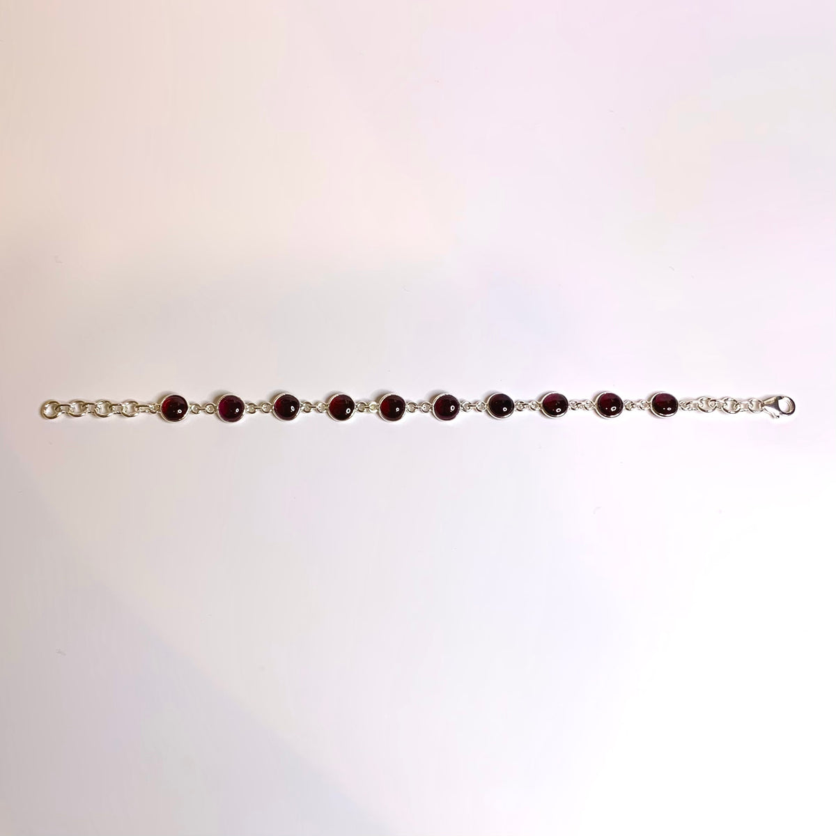 Sterling Silver Round Cabochon Cut Garnet Bracelet