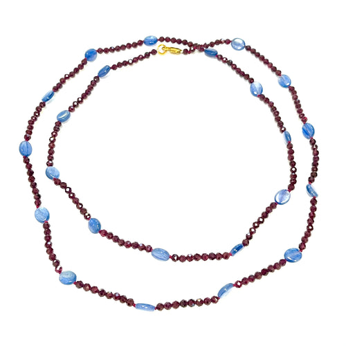 Faceted Garnet and Kyanite Beaded Necklace