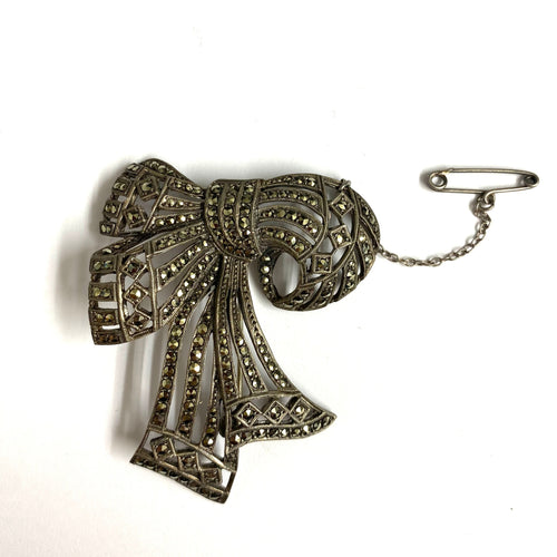 Vintage Sterling Silver Marcasite Brooch