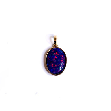 9ct Gold Oval Cut Solid Black Opal Pendant