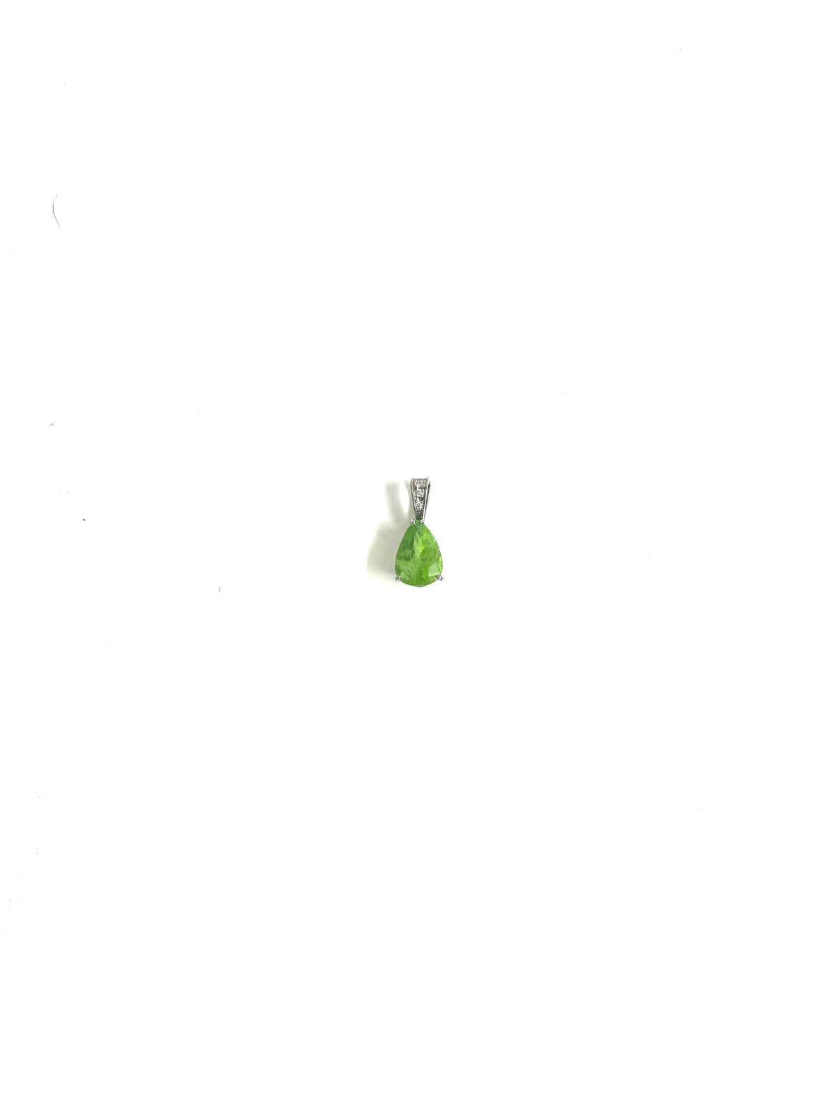 9ct White Gold Peridot and Diamond Pear Shaped Pendant
