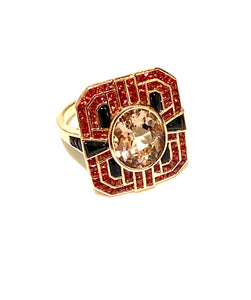 14ct Rose Gold Morganite, Orange Sapphire and Onyx Ring