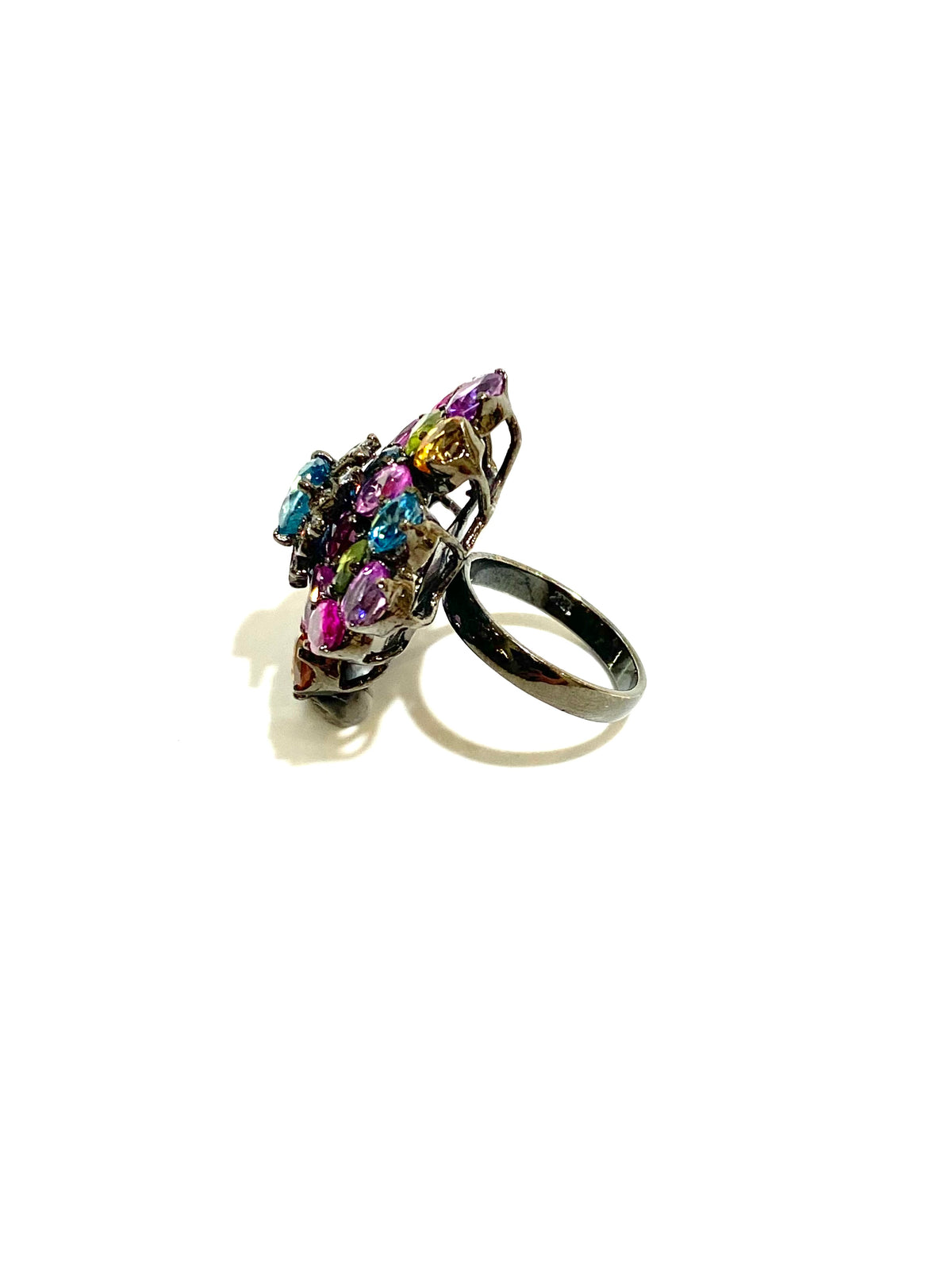 Rhodium Plated Assorted Gemstone Cocktail Ring