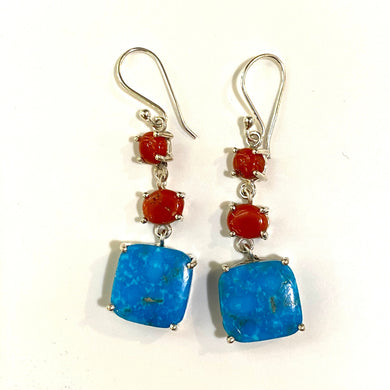 Sterling Silver Coral and Turquoise Drops