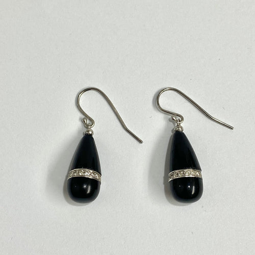 9ct Gold Art Deco Style Onyx Diamond Drop Earrings