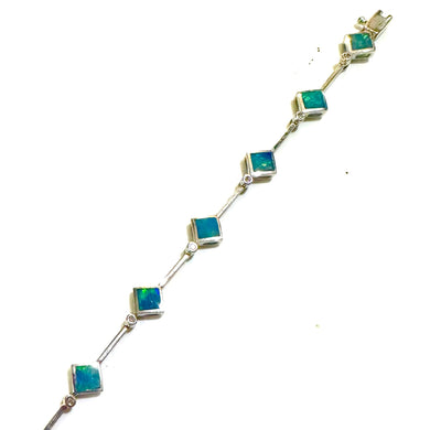 Sterling Silver Opal and Diamond Bracelet