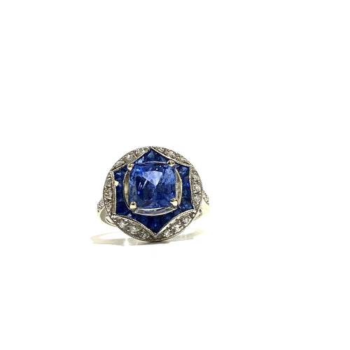 9ct White Gold 4ct Sapphire and Diamond Ring