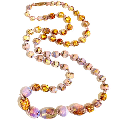 Venetian Glass Gold Foiled Beaded Necklace