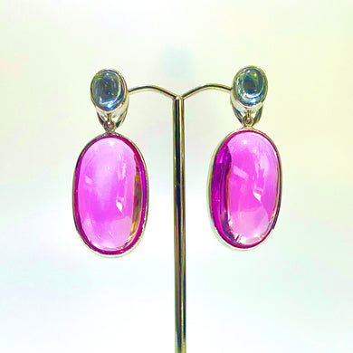 Synthetic Pink and Blue Topaz Drop Earrings