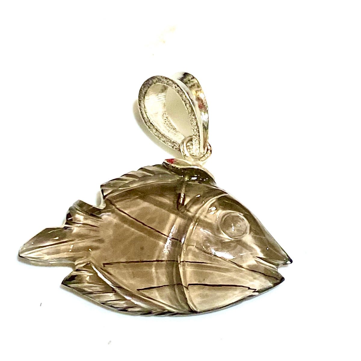 Hand-carved Smokey Quartz Fish Pendant