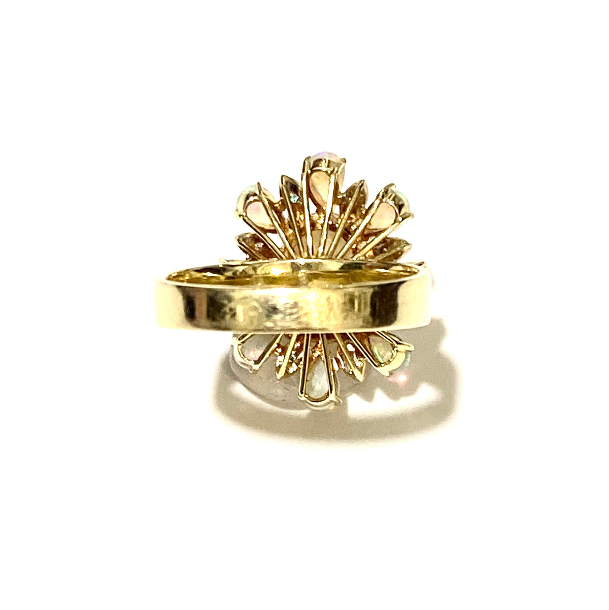 14ct Yellow Gold 5ct Cabochon White Opal and Diamond Ring