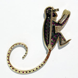 Vintage 9ct Yellow Gold Ruby and Pearl Monkey Brooch
