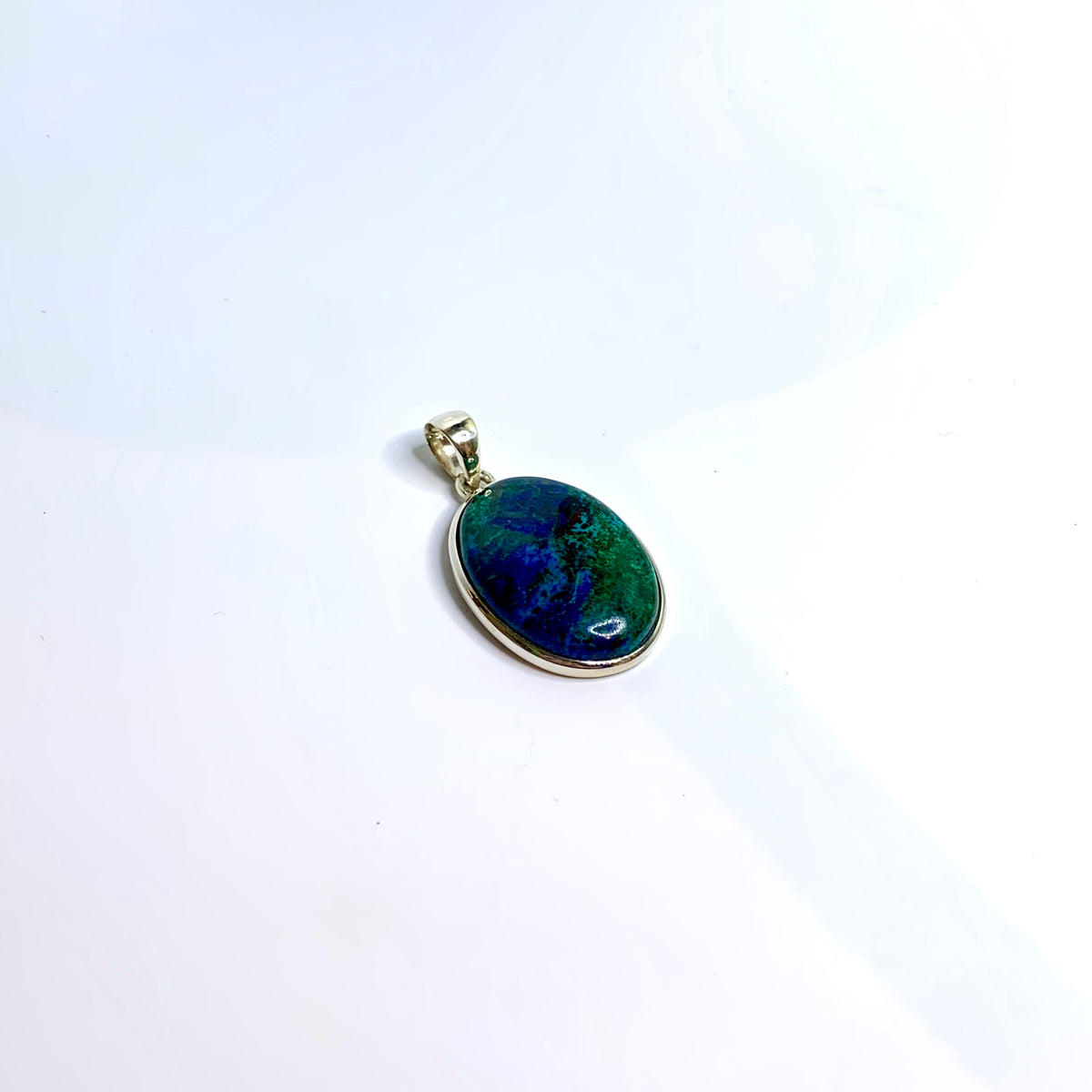 Sterling Silver Oval Cabochon Cut Chrysocolla Malachite Pendant