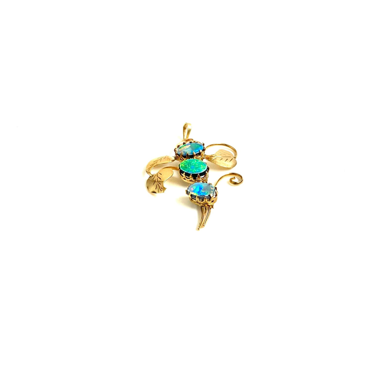 9ct Gold Three Opal Leaf Pendant