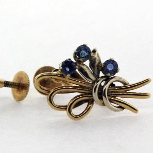 Vintage 9ct Yellow Gold Natural Sapphire Stud Earrings