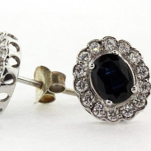 18ct White Gold Natural Sapphire and Diamond Stud Earrings