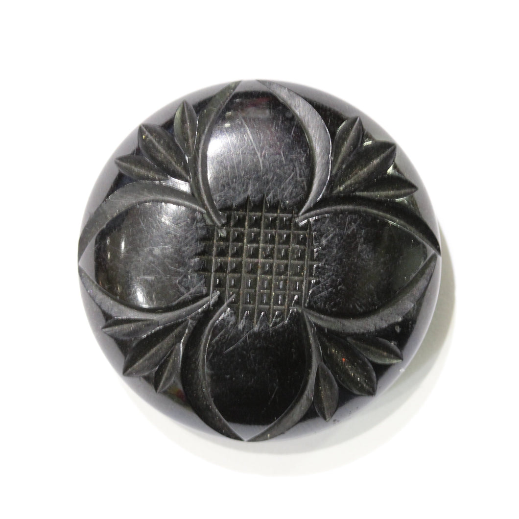 Antique Carved Floral Whitby Jet Brooch
