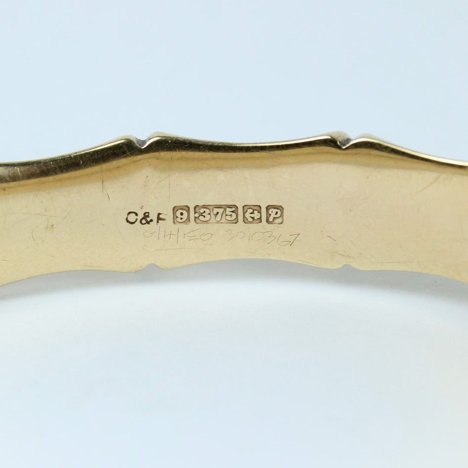 Vintage 9ct Yellow Gold Bamboo Hinged Bangle