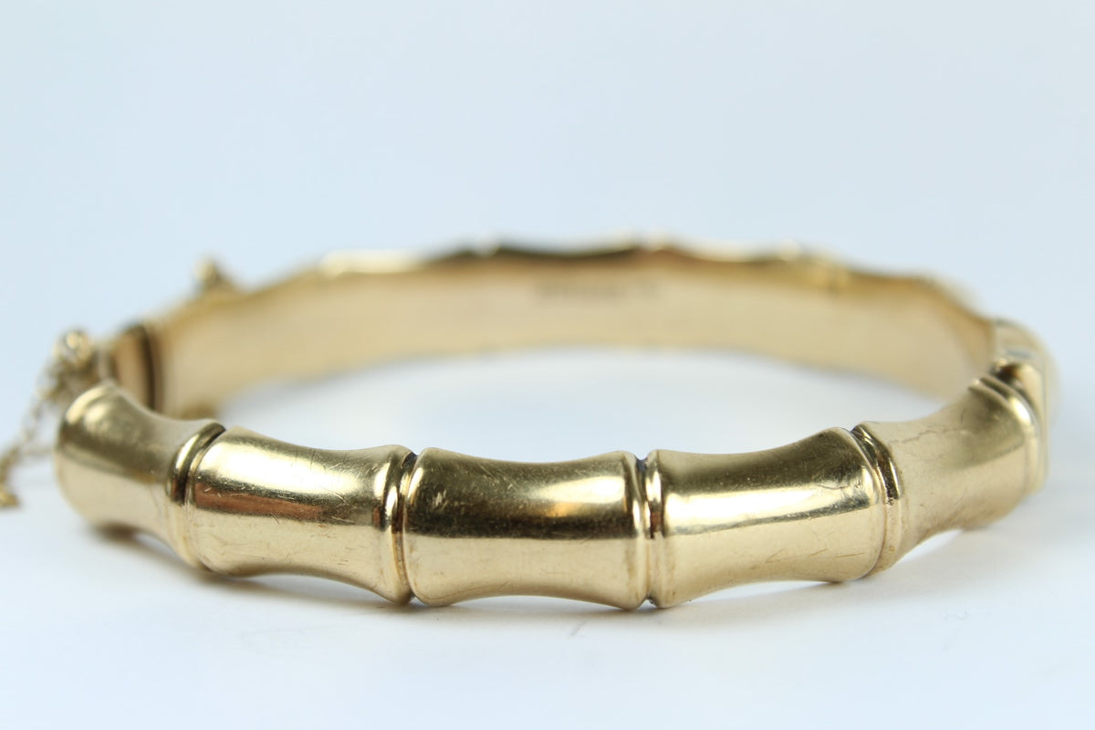 Vintage 9ct Yellow Gold Bamboo Hinged Bangle