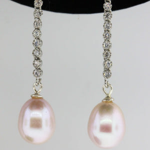 Sterling Silver Pink Pearl CZ Earrings