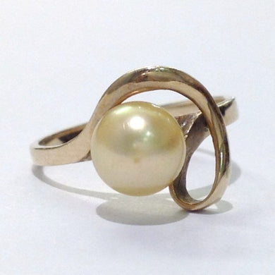 Vintage 9ct Yellow Gold Cultured Golden Yellow Pearl Ring