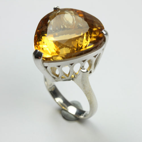 9ct White Gold Trillion Cut Citrine Ring