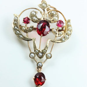 Red Spinel and Seed Pearl Brooch