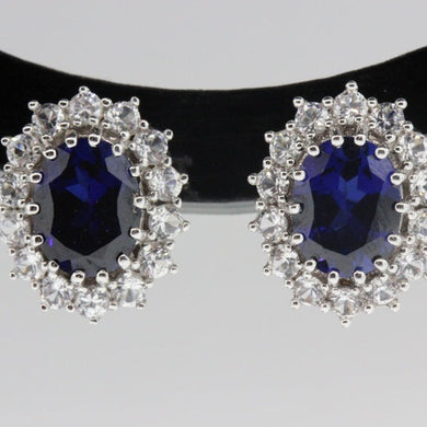 Sterling Silver Sapphire and CZ Studs
