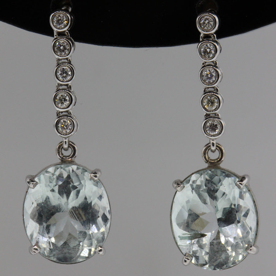 9ct White Gold Aquamarine and Diamond Stud Drop Earrings
