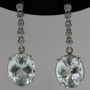 9ct White Gold Aquamarine and Diamond Stud Drop Earrings