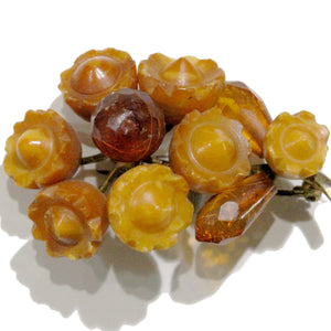 Vintage Carved Baltic Amber Bouquet Brooch