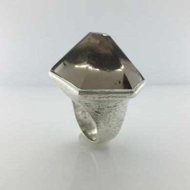 Large Sterling Silver Smokey Free Form Topaz Ring