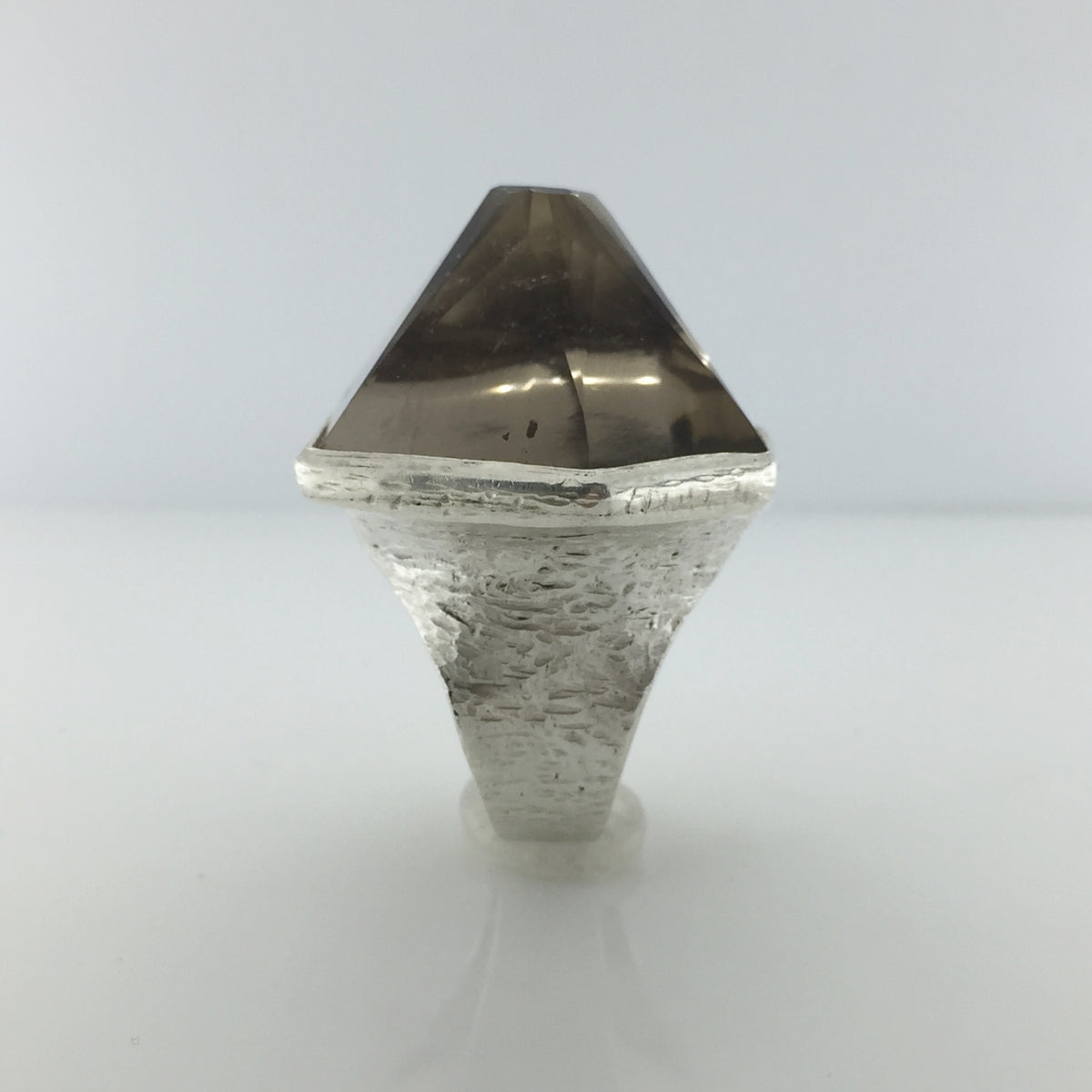 Large Sterling Silver Smokey Free Form Topaz Ring