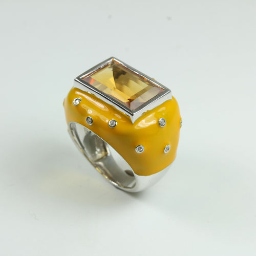 Citrine, Cubic Zirconia and Enamel Ring