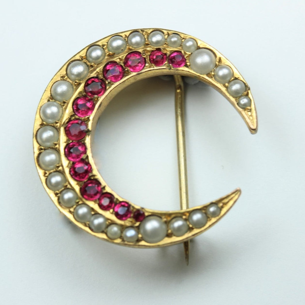 18ct Yellow Gold Ruby and Moonstone Brooch