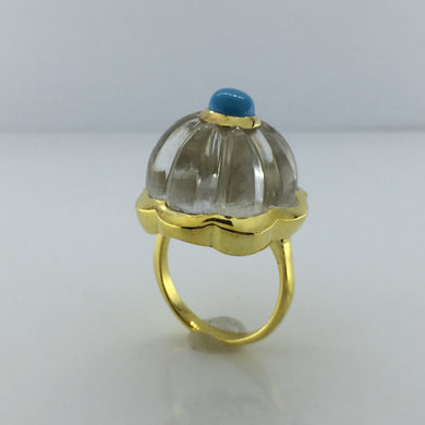 Gold Plated Sterling Silver Rock Crystal and Turquoise Ring